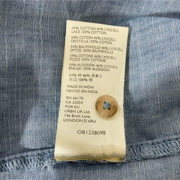 Pilcro Size 12  Top Blouse Button Down Fringe Boho Long Sleeve Denim - Picture 10 of 10